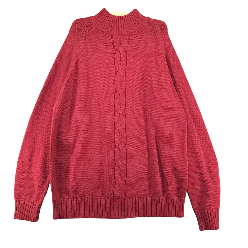 Phys. Sci. Men's Cable Knit Pullover Sweater Red XL Mock Neck Cotton